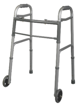 a photo of a Medline 2-Button Aluminum Folding Front Wheeled Walker 